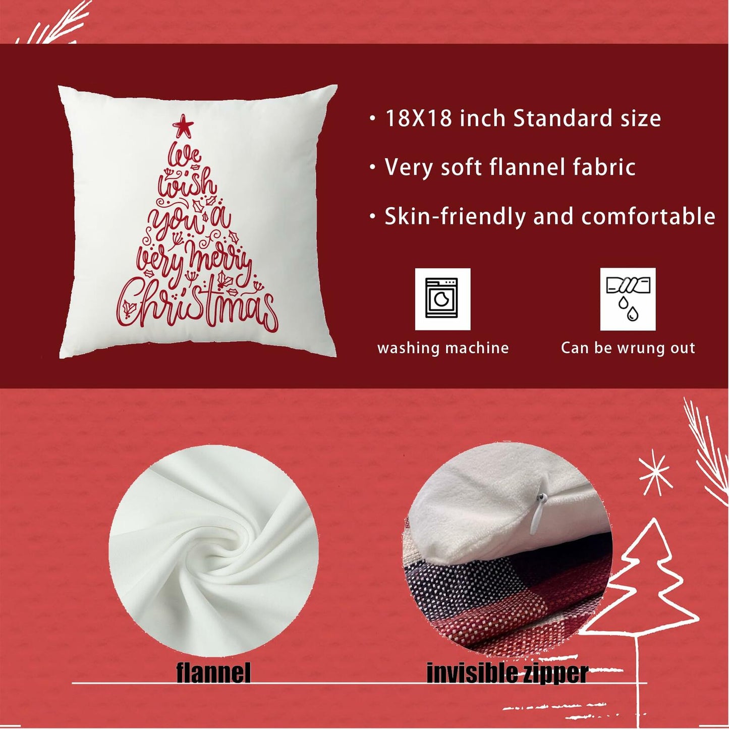 Jvpke 2-Pack 18x18 Red Green Christmas Tree Pillow Covers Xmas Decor