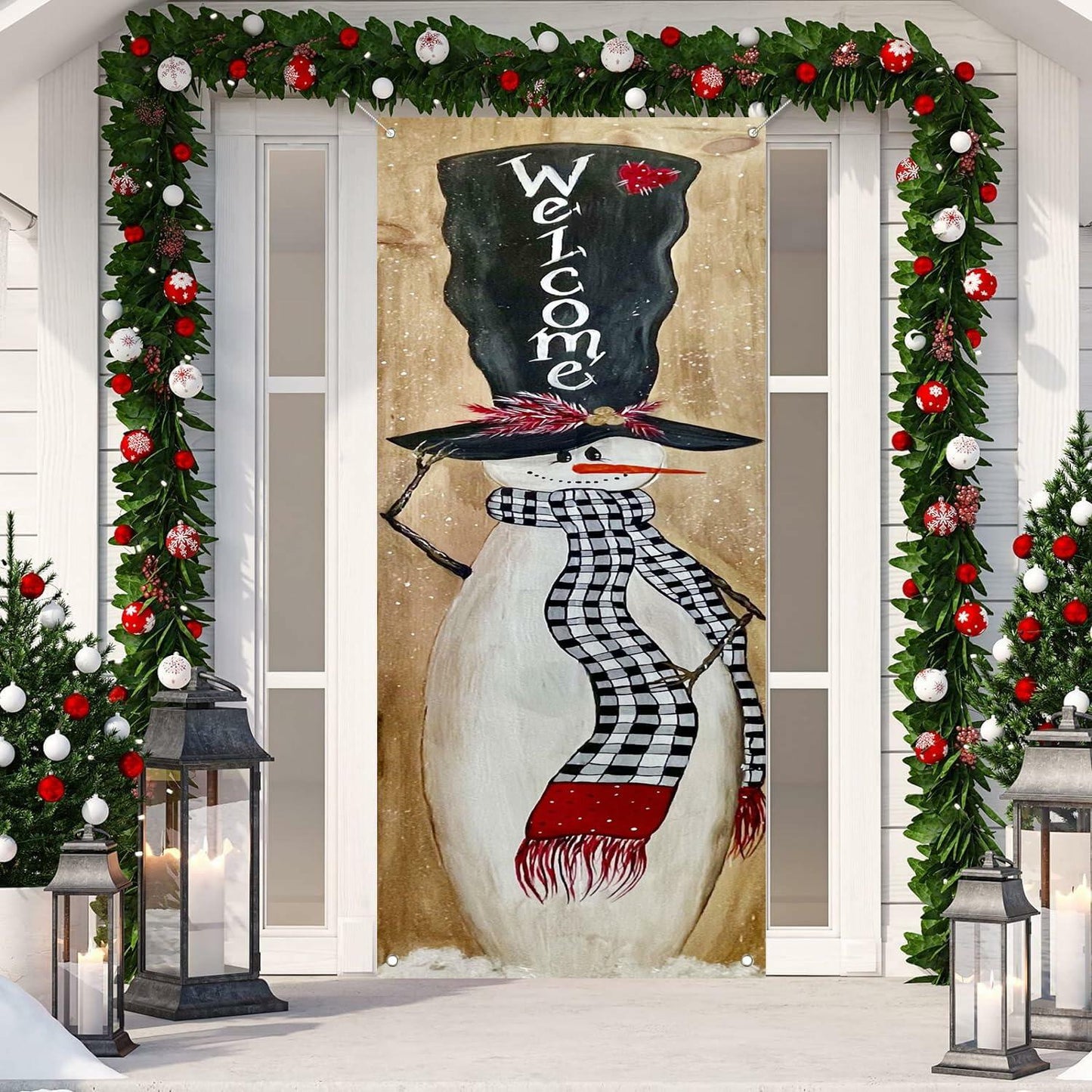 Merry Christmas Door Cover Snowman Banner 29.5x71in Winter Decoration
