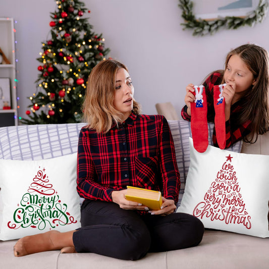 Jvpke 2-Pack 18x18 Red Green Christmas Tree Pillow Covers Xmas Decor