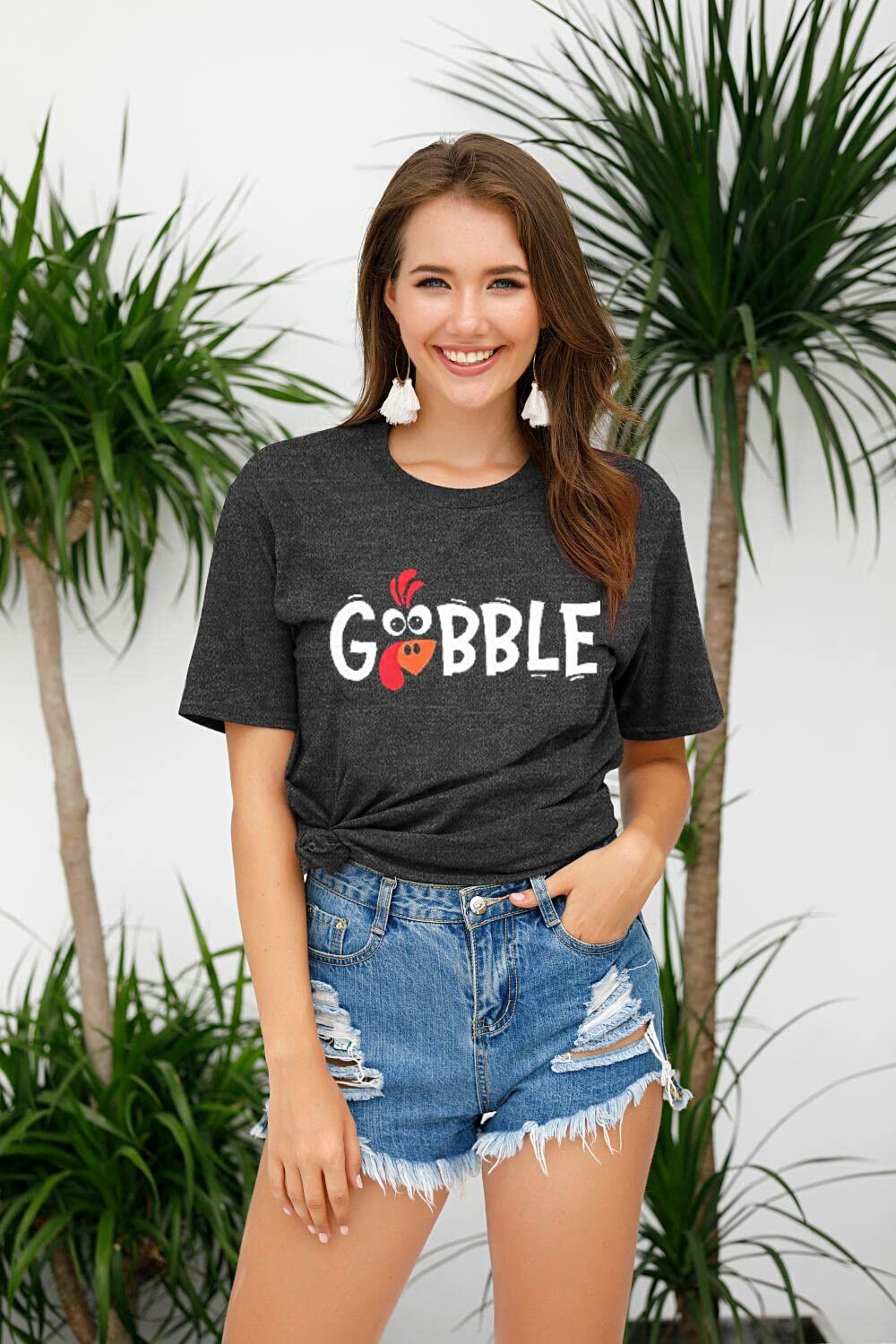 Thanksgiving Shirt Women M Gobble Gobble Pumpkin Turkey Graphic Tee