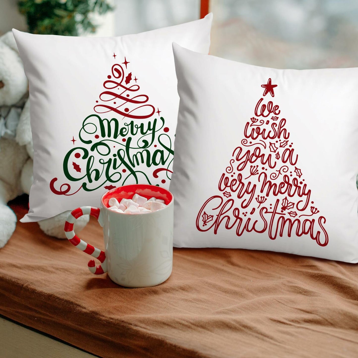 Jvpke 2-Pack 18x18 Red Green Christmas Tree Pillow Covers Xmas Decor