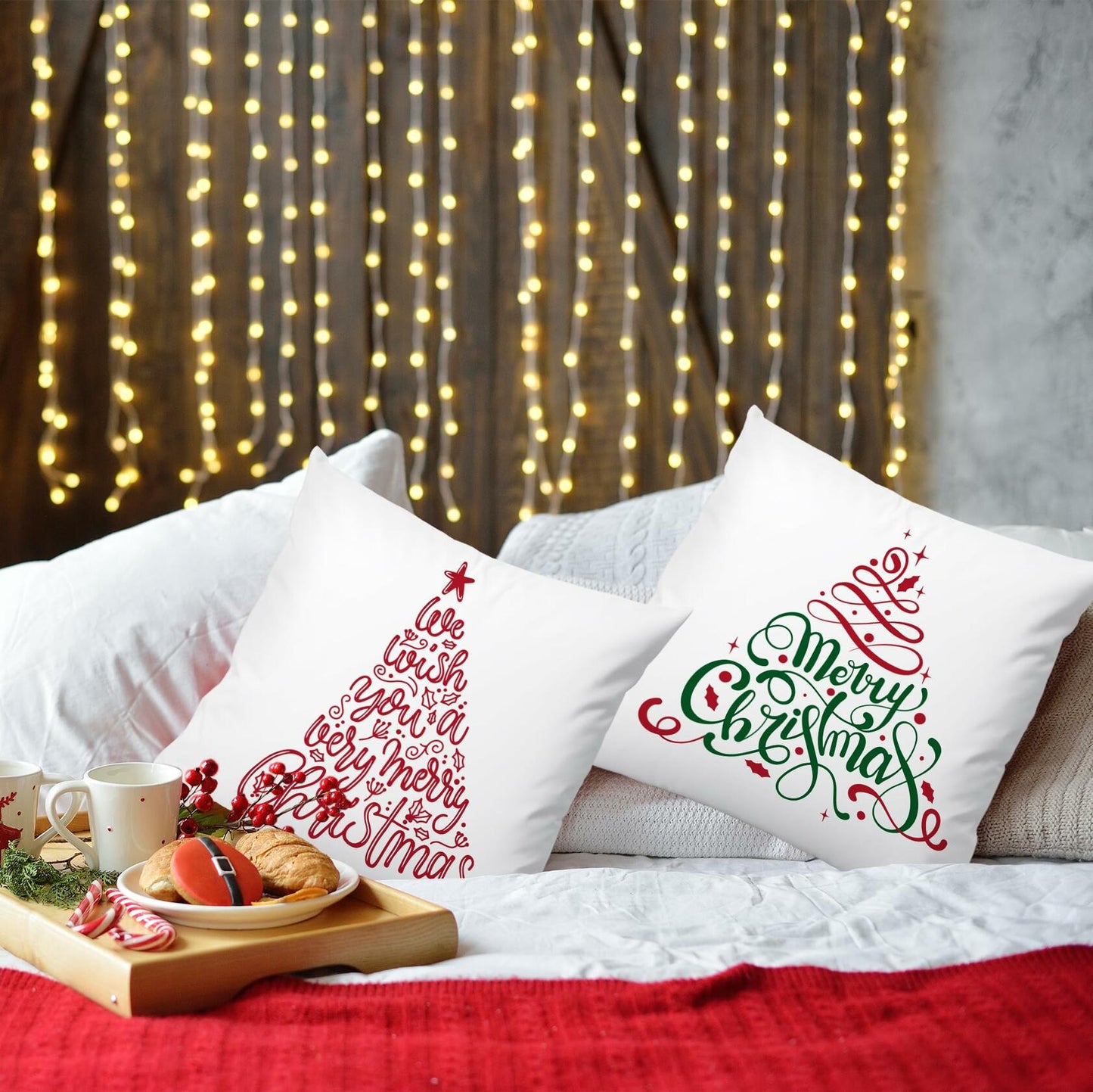 Jvpke 2-Pack 18x18 Red Green Christmas Tree Pillow Covers Xmas Decor