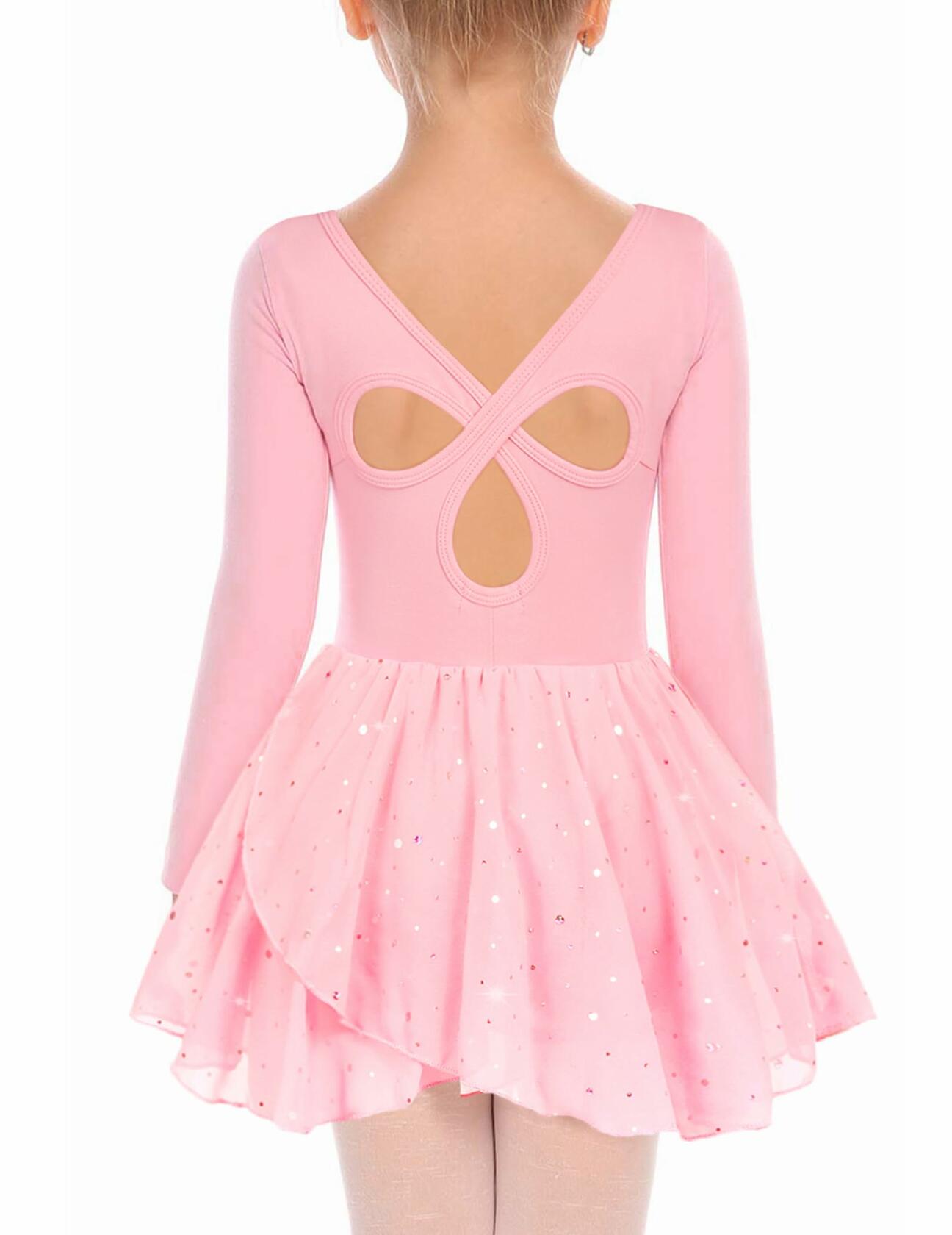 Arshiner Girls Ballet Leotard with Skirt Pink Long Sleeve Hollow Back -Size10-11