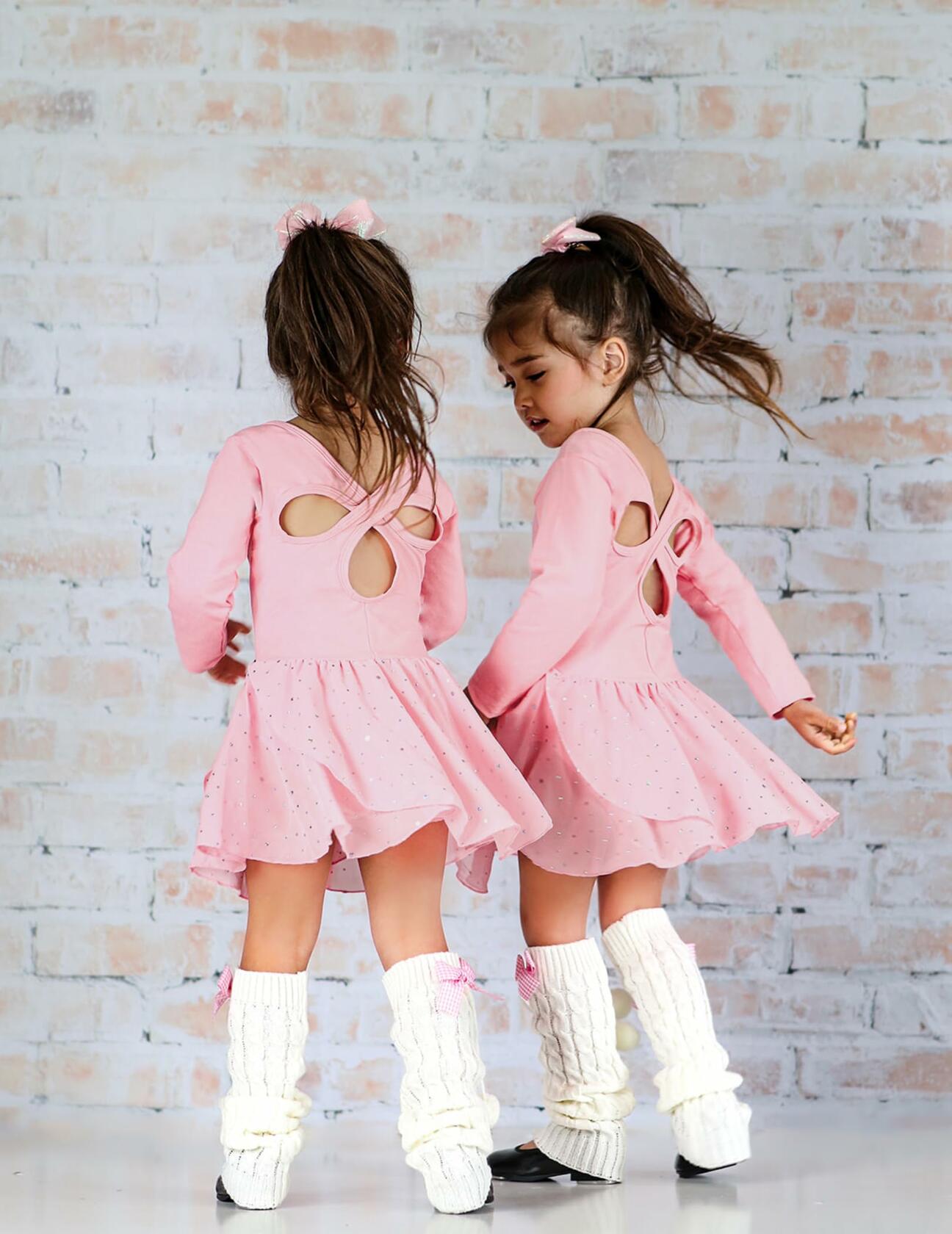 Arshiner Girls Ballet Leotard with Skirt Pink Long Sleeve Hollow Back -Size10-11