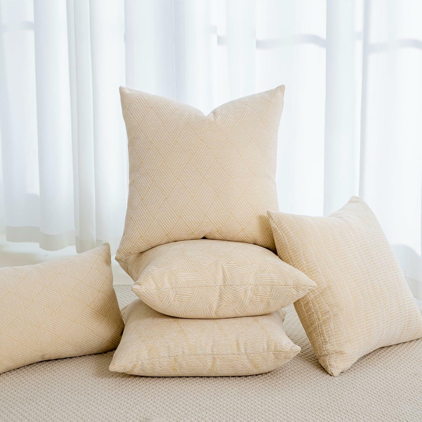 GEGELICA 2-Pack Beige Chenille Pillow Covers 12x20in Soft Modern Boho Throw