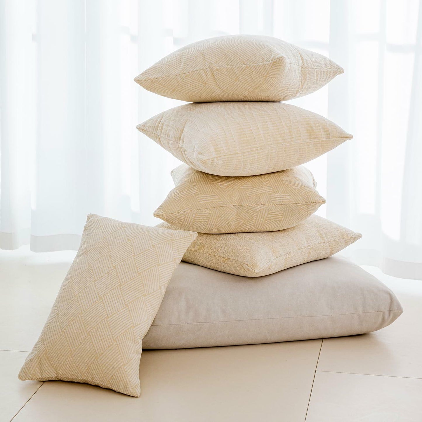 GEGELICA 2-Pack Beige Chenille Pillow Covers 12x20in Soft Modern Boho Throw