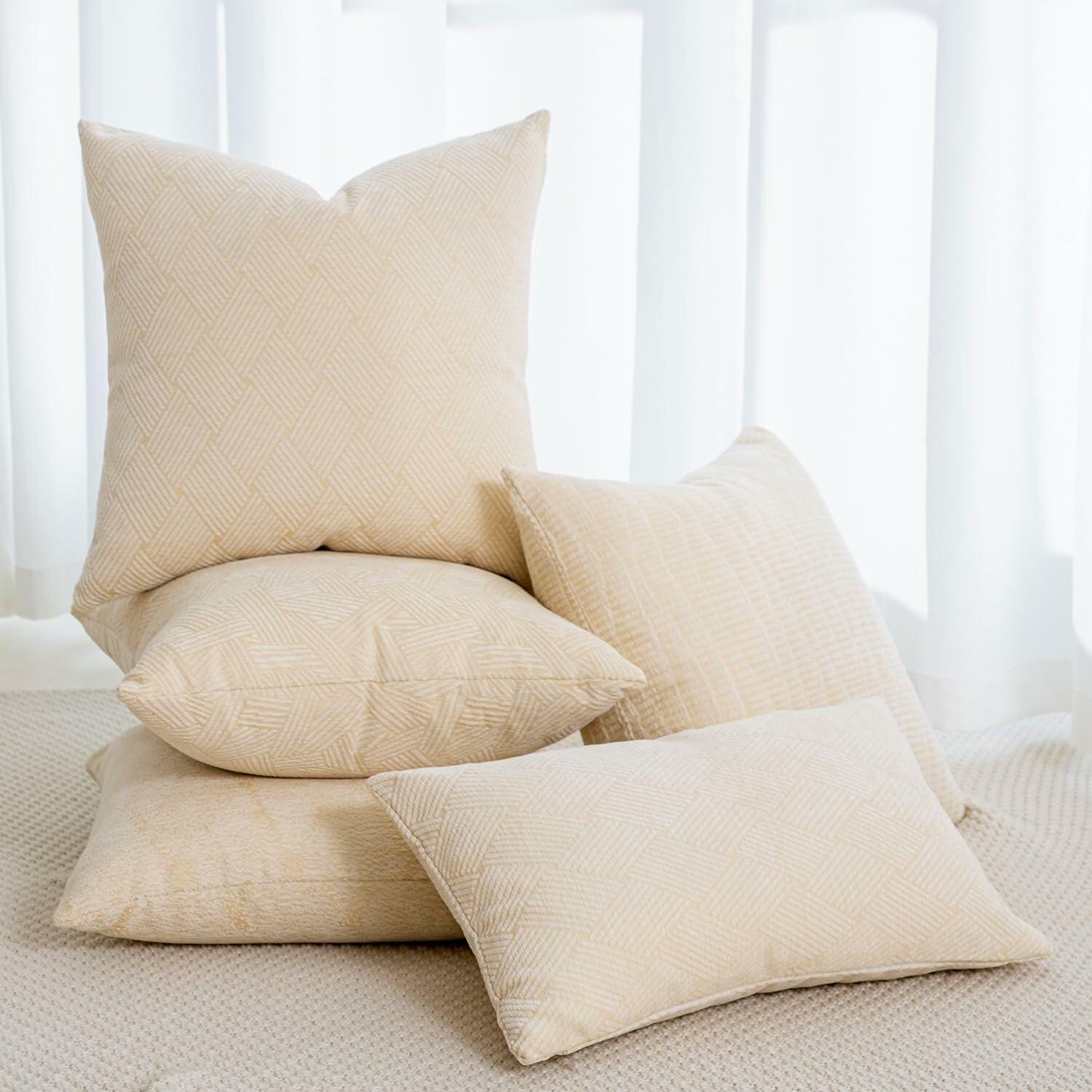 GEGELICA 2-Pack Beige Chenille Pillow Covers 12x20in Soft Modern Boho Throw