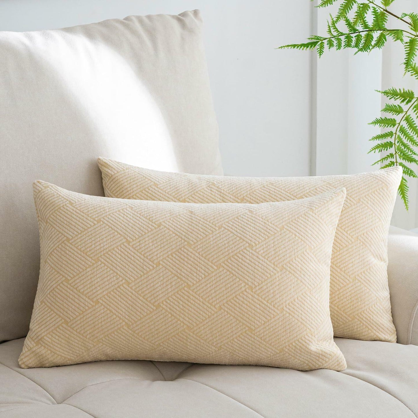 GEGELICA 2-Pack Beige Chenille Pillow Covers 12x20in Soft Modern Boho Throw