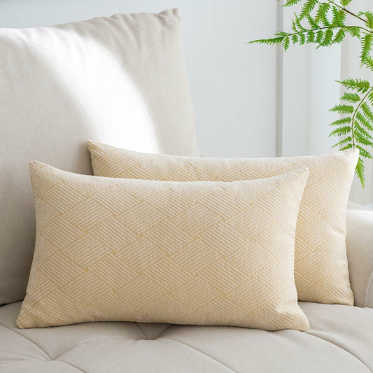GEGELICA 2-Pack Beige Chenille Pillow Covers 12x20in Soft Modern Boho Throw