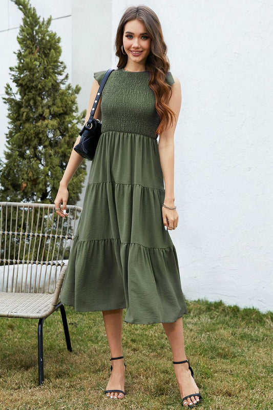ZOOMOON Women's Maxi Dress Smocked Waist Army Green - Size XL