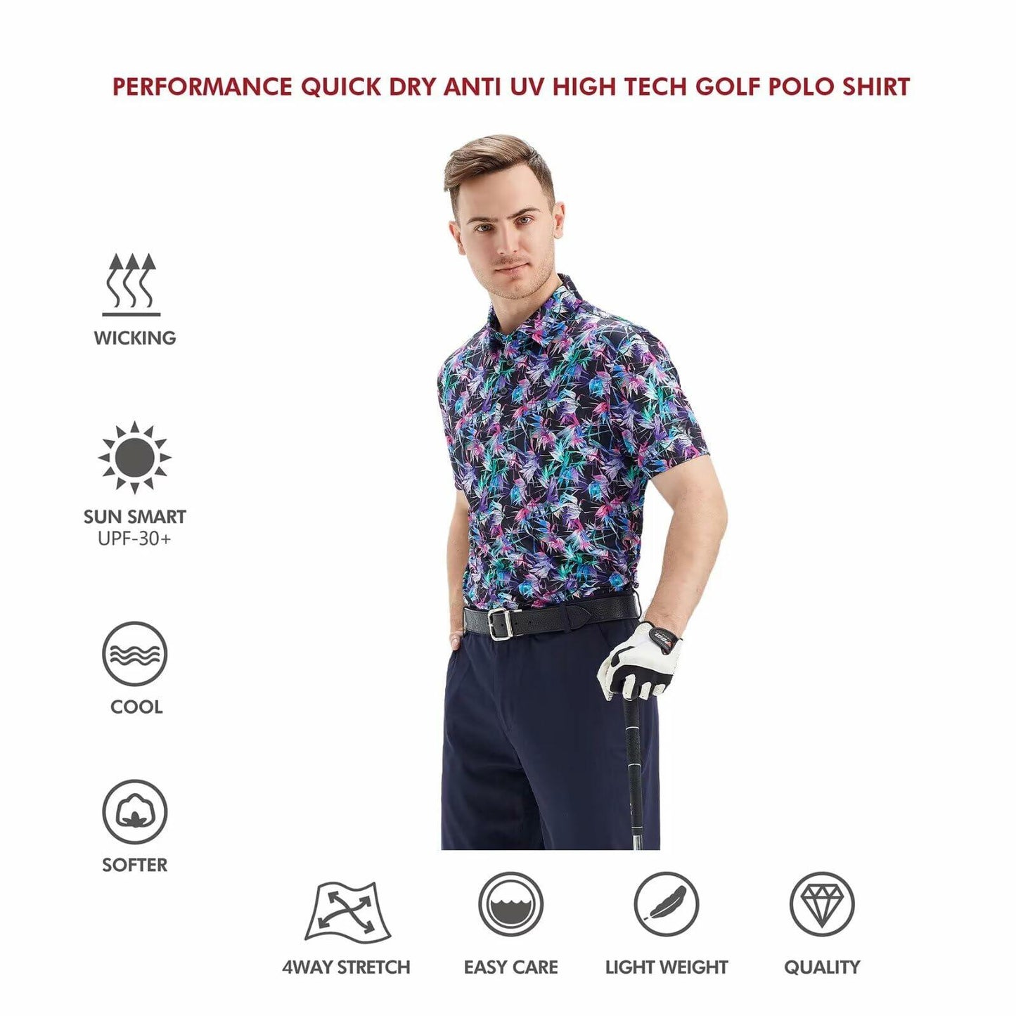 Motley Leaf Men's Dry Fit Golf Polo Shirt Moisture Wicking Size XL