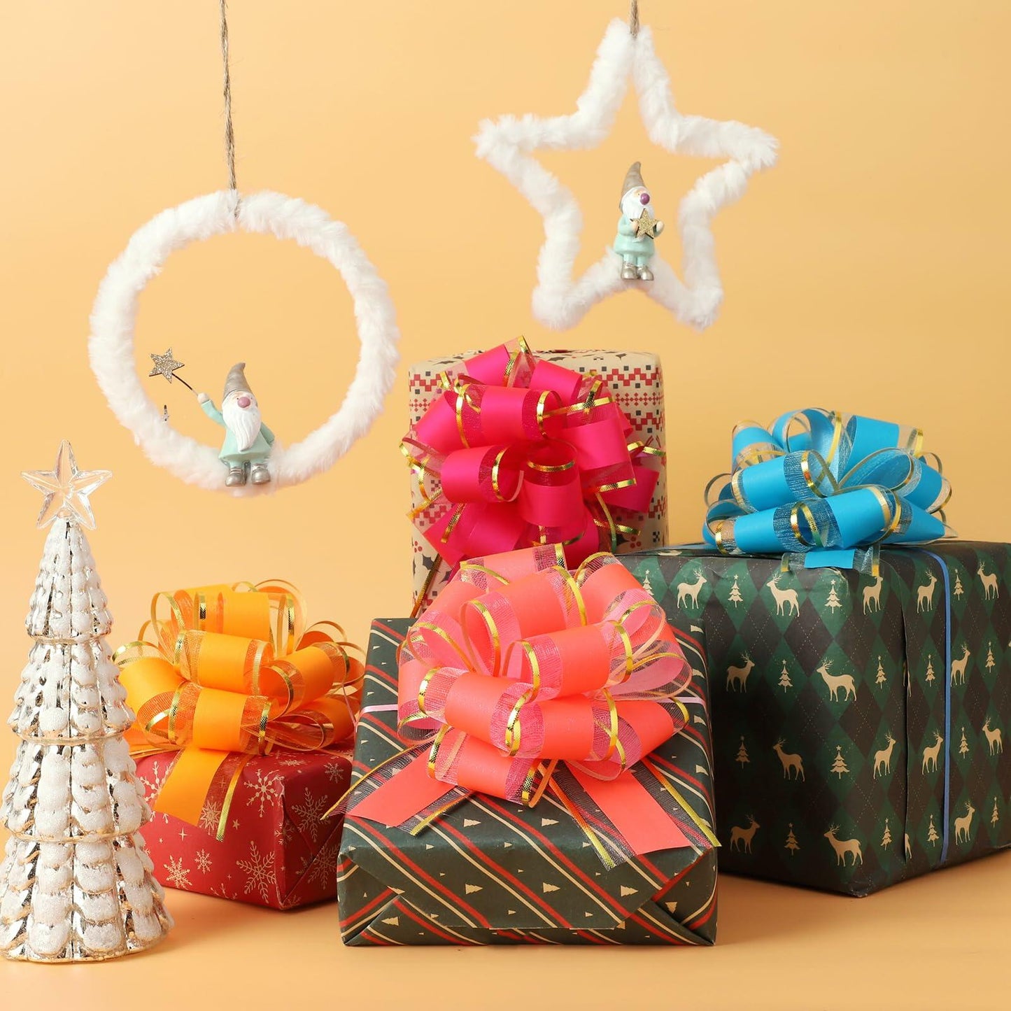 12pcs Pull Bow Mixed Color Large 6 Inch Fluorescent Gift Wrapping Bows