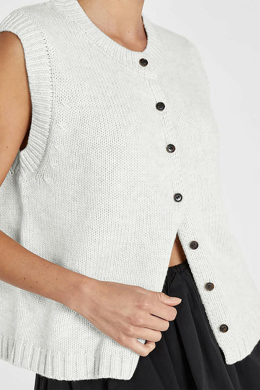 Cioatin Women Knit Sweater Vest Sleeveless Button Down White - Size M