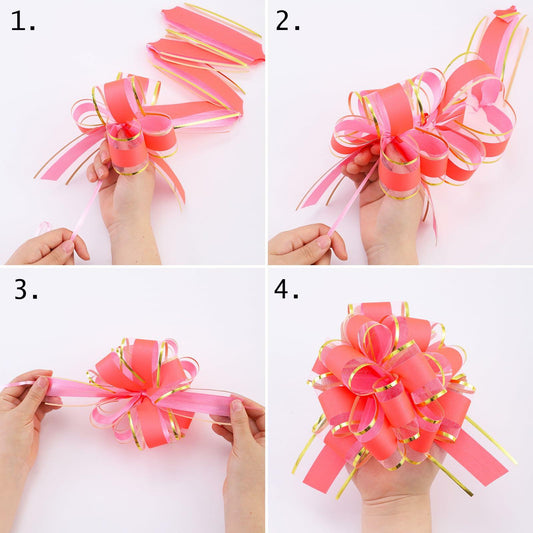 12pcs Pull Bow Mixed Color Large 6 Inch Fluorescent Gift Wrapping Bows