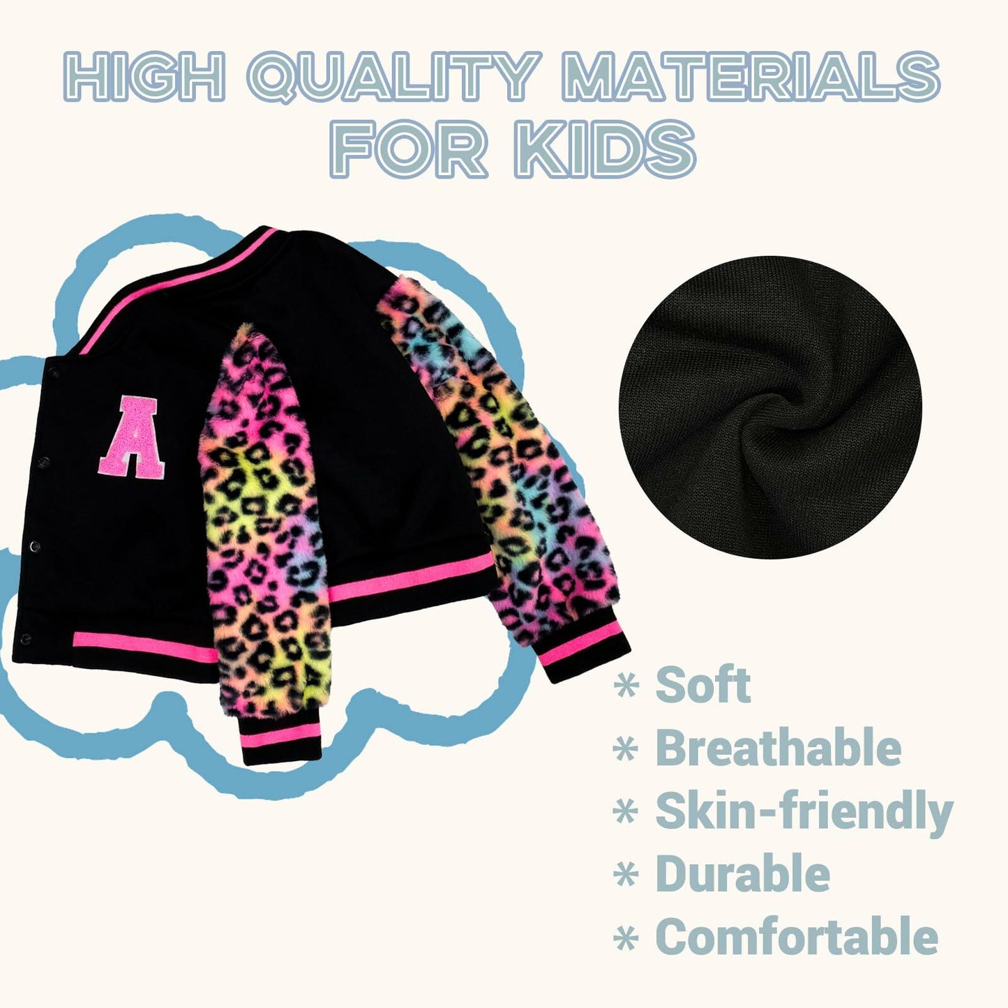 GMMDOMKID Kids Varsity Baseball Jacket Classic School Coat Boys Girls - Size 9