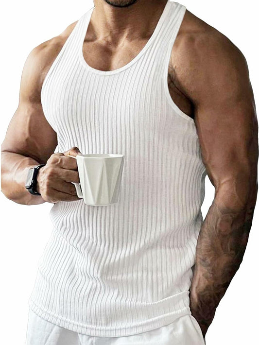 COZYEASE Men's Rib Knit Sleeveless Tank Top Green Small Casual Bodycon