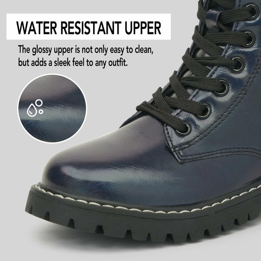 firelli Kids Ankle Boots Navy Side Zipper Lace Up Combat Boots Size 1 US