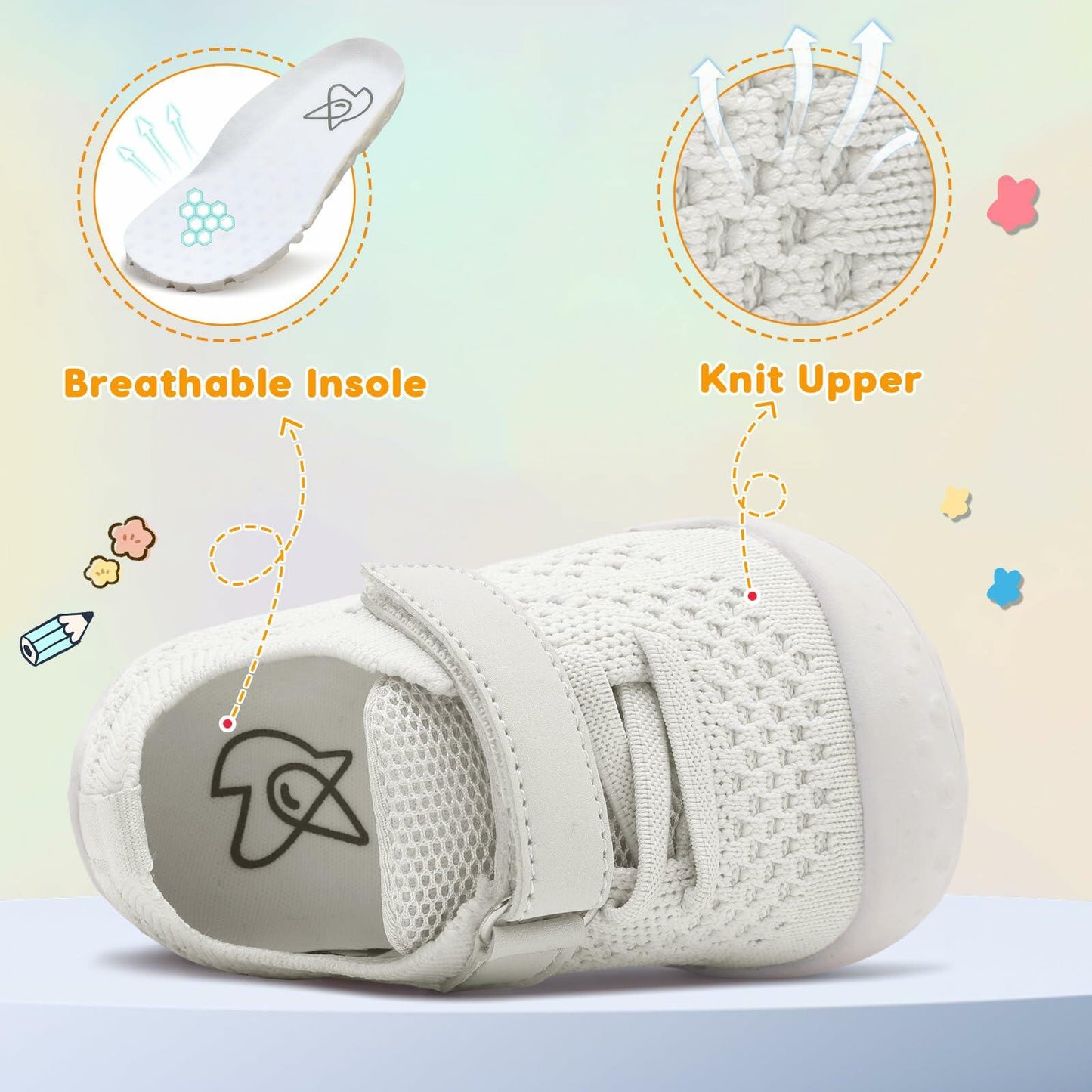 LeIsfIt Baby ShoesLightweight Non-Slip Shoes White 7 Toddler