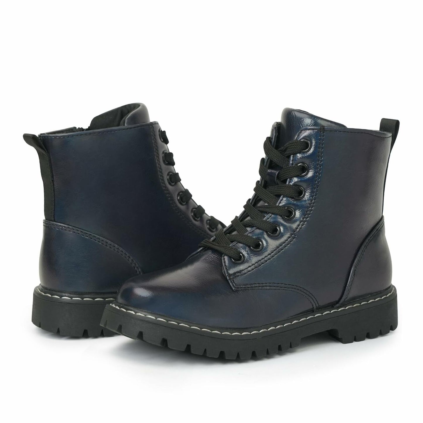 firelli Kids Ankle Boots Navy Side Zipper Lace Up Combat Boots Size 1 US