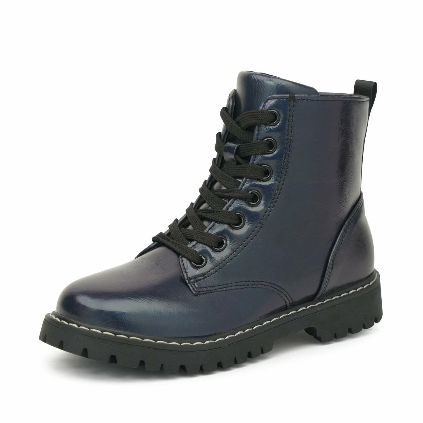 firelli Kids Ankle Boots Navy Side Zipper Lace Up Combat Boots Size 1 US