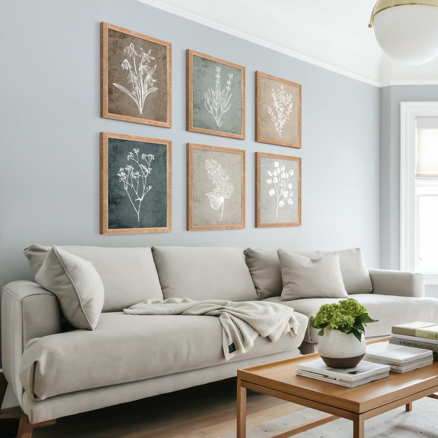 Vintage Framed Botanical Prints Set of 6 9.9x11.8in Brown Wood Frames