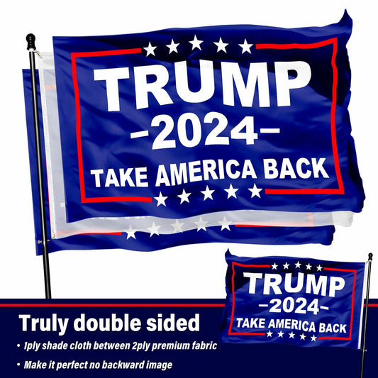 WHGJ Trump 2024 Flag 3x5 ft Blue Double Sided Heavy Duty Durable Polyester