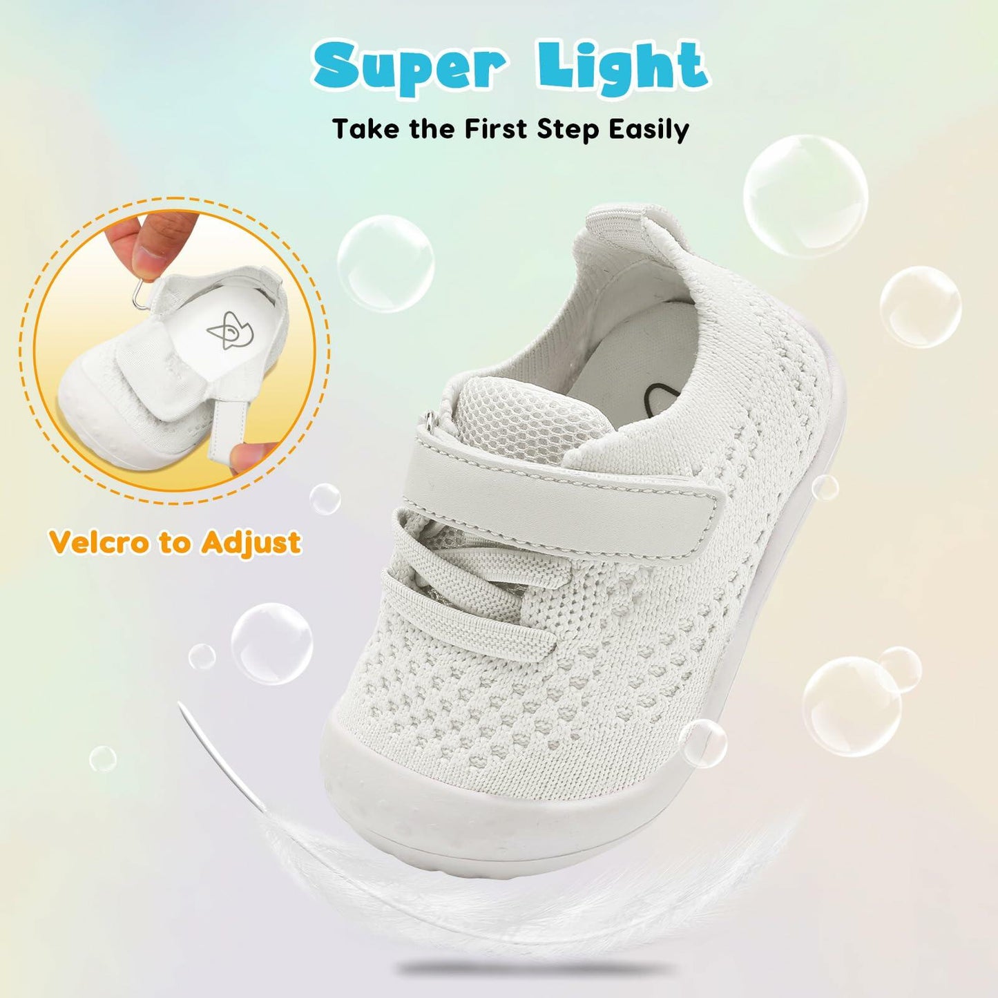 LeIsfIt Baby ShoesLightweight Non-Slip Shoes White 7 Toddler