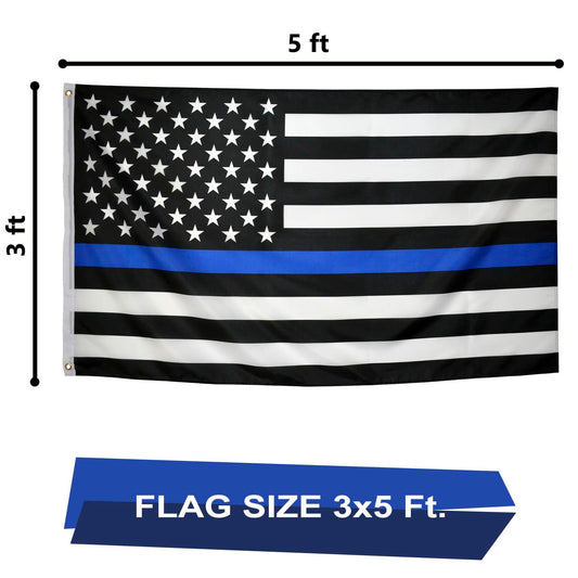 Eugenys Thin Blue Line American Flag 3x5 Ft Black White Blue Durable Grommets
