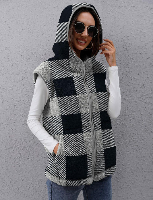 TFSDOD Womens Fuzzy Sherpa Fleece Vest Cozy Sleeveless Sweater Size M