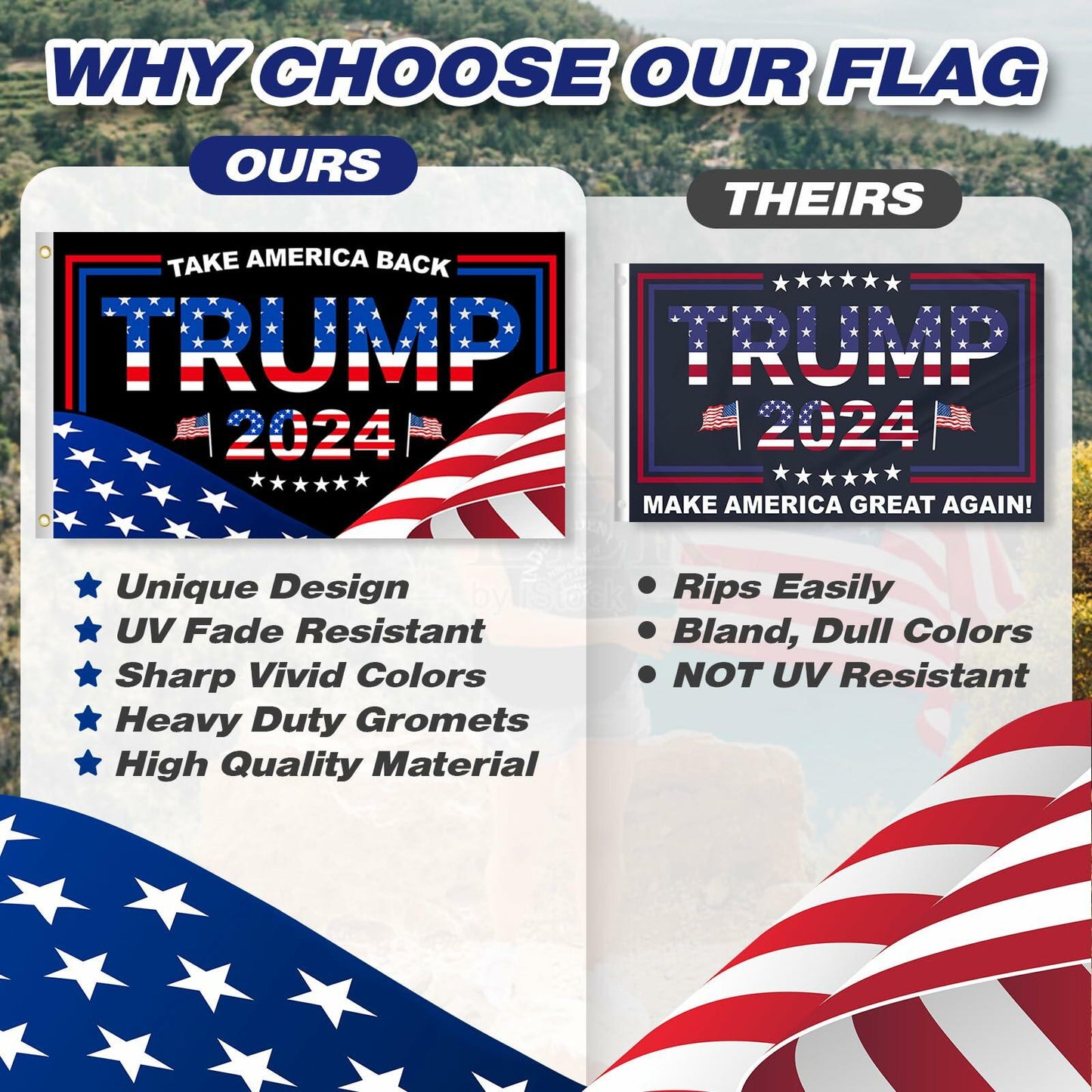 Trump 2024 Flag 3x5 FT Double Sided UV Resistant Banner with 2 Brass Grommets
