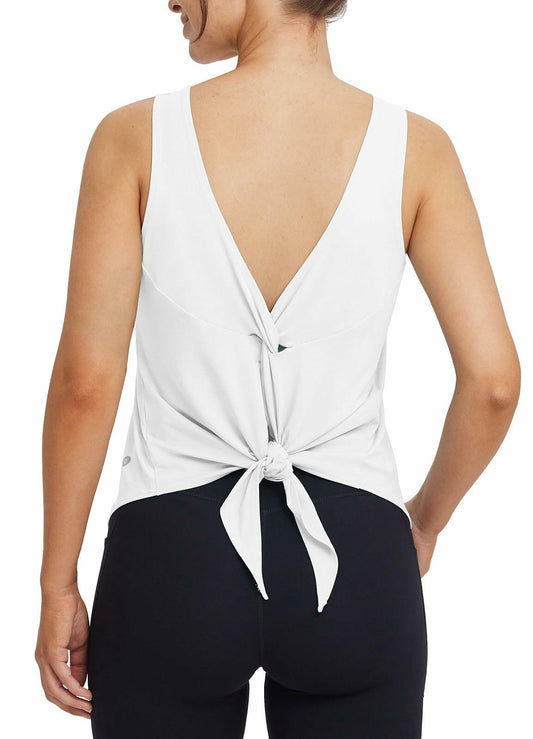 baleaf Women's Sleeveless Workout Yoga Tank Top White Size L Loose Fit