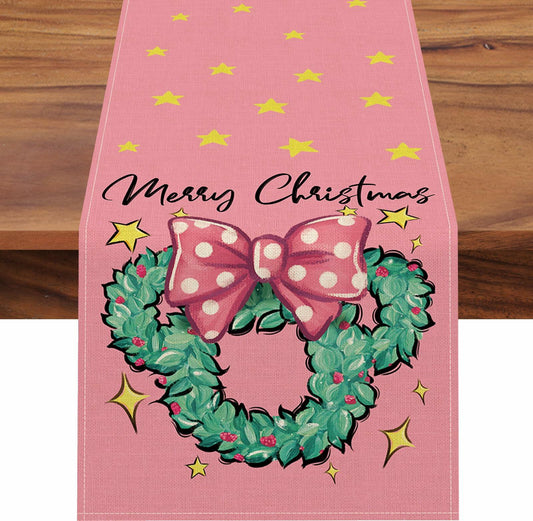 Seliem Christmas Wreath Table Runner Colorful Burlap 13x36 Inch Xmas Decor