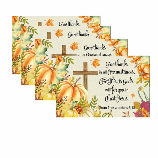 Vintage Thanksgiving Placemats Linen Pumpkin Leaves 12x18in 4PCS