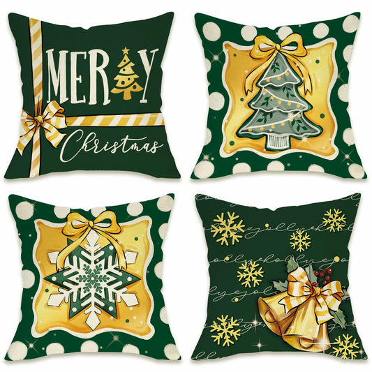 Fahrendom 4-Pack 16x16 Red Green Xmas Tree Snowflake Outdoor Pillow Covers
