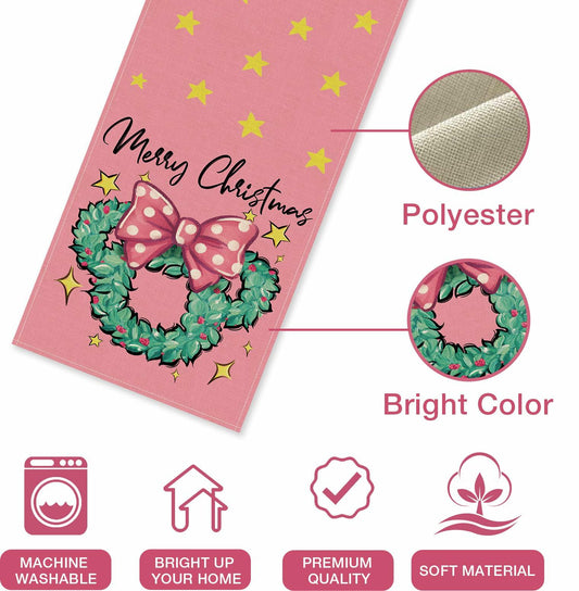 Seliem Christmas Wreath Table Runner Colorful Burlap 13x36 Inch Xmas Decor