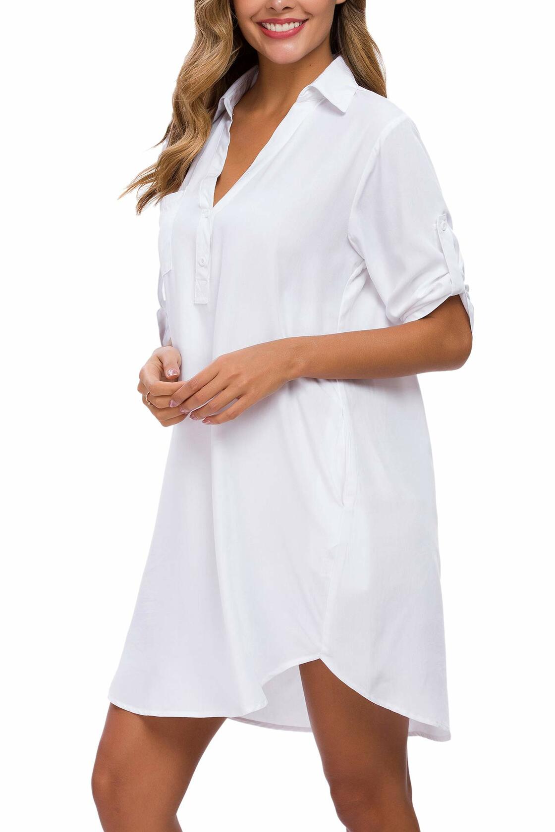 MANAIXUAN Women's Oversized Button Down Shirt Dress Casual 3/4 Sleeve XXL