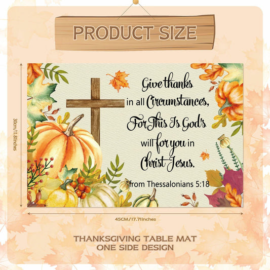 Vintage Thanksgiving Placemats Linen Pumpkin Leaves 12x18in 4PCS