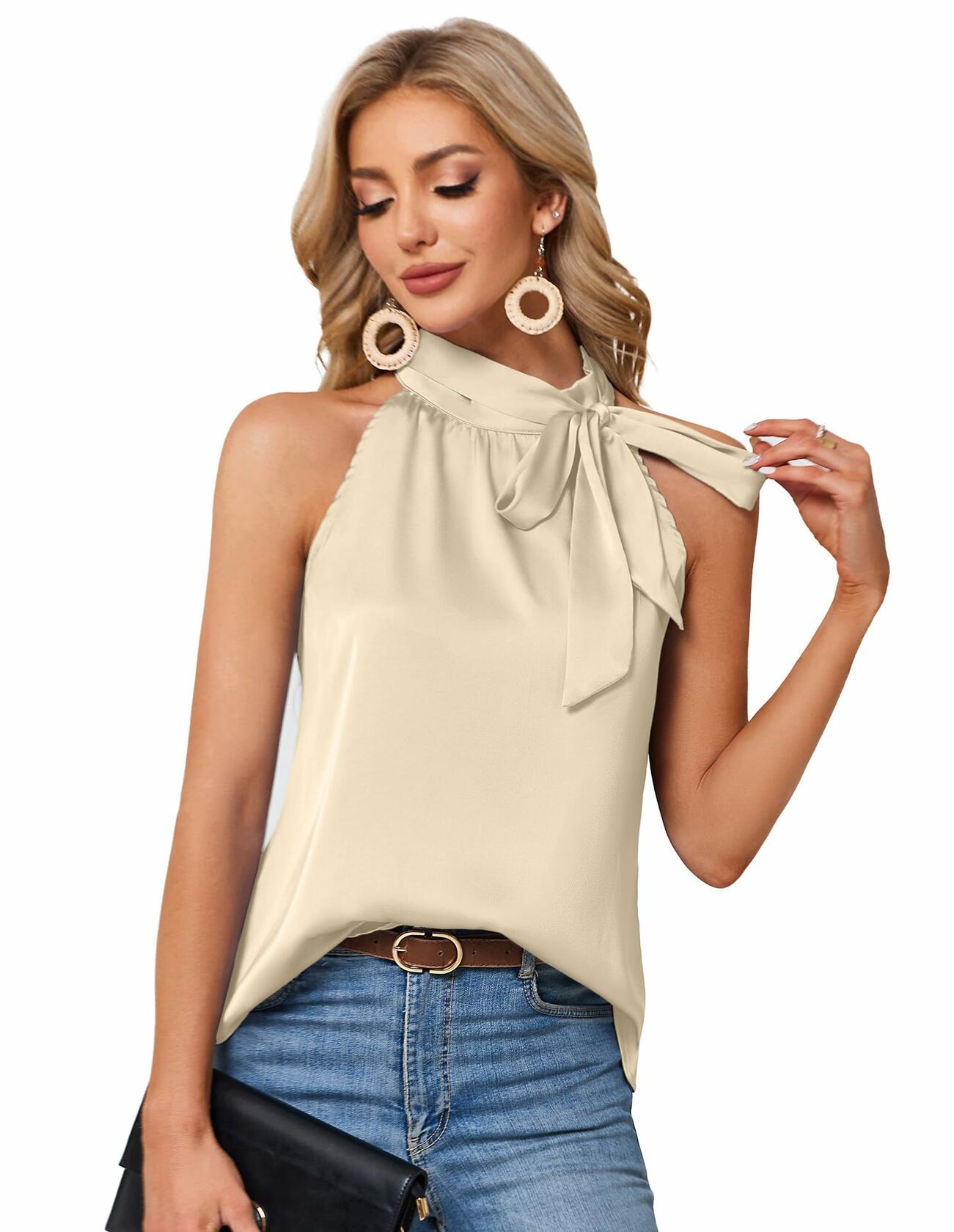 Elegant Summer Tank Top Women Apricot Sleeveless Loose Size 2XL