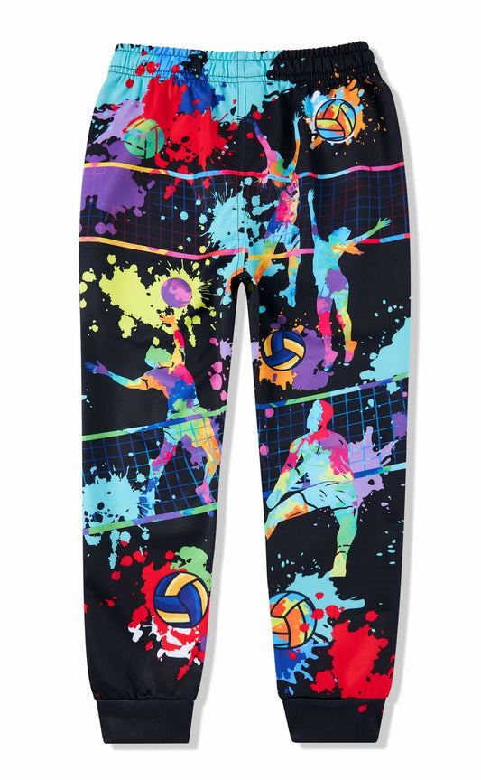Idgreatim Boys Tie Dye Jogger Pants Volleyball Print Size 8-9 Cool Sweatpants