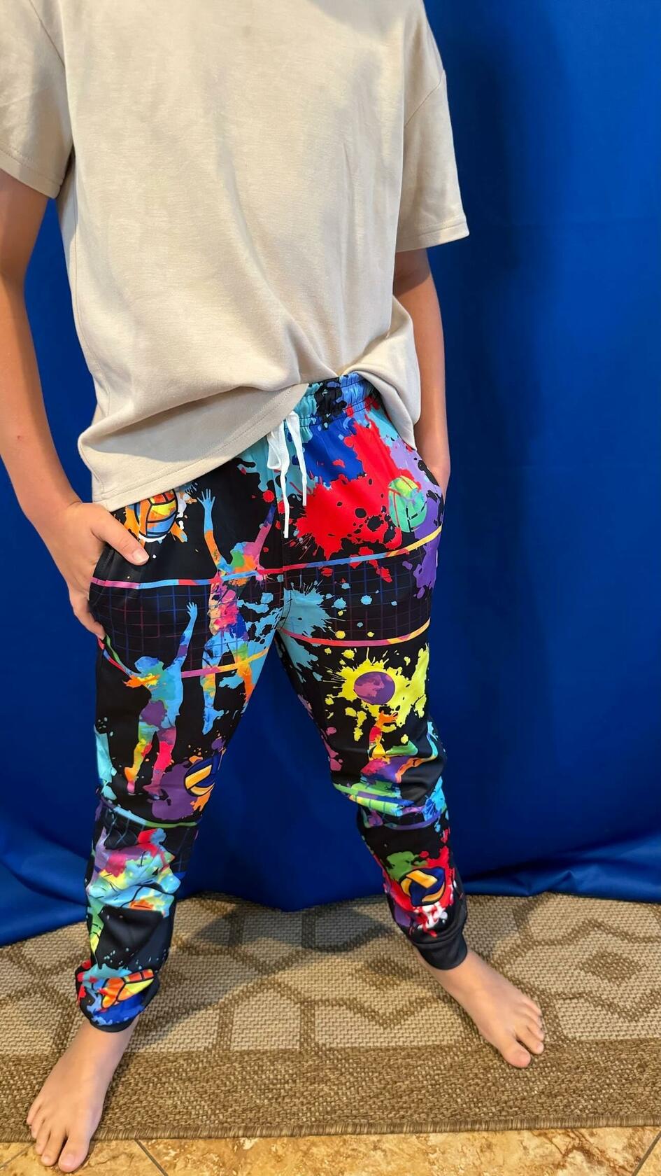 Idgreatim Boys Tie Dye Jogger Pants Volleyball Print Size 8-9 Cool Sweatpants