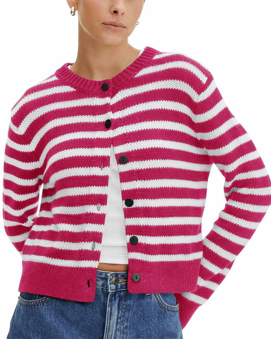 KIRUNDO Womens Cardigan Rose Red X-Small Cropped Button Down Knit Jacket