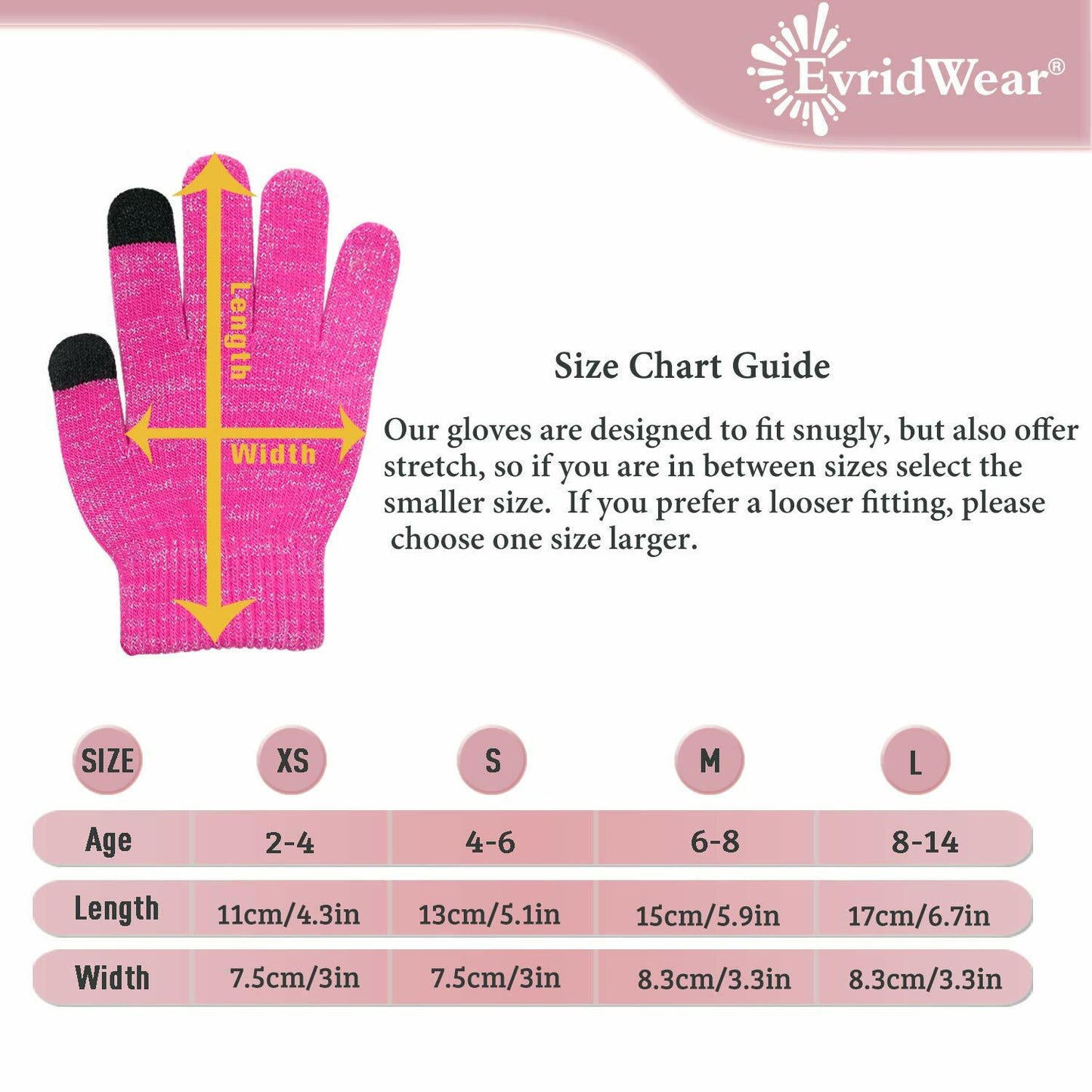 Evridwear Kids Winter Touchscreen Knit Mittens 3 Pairs Size 6-8 Yr