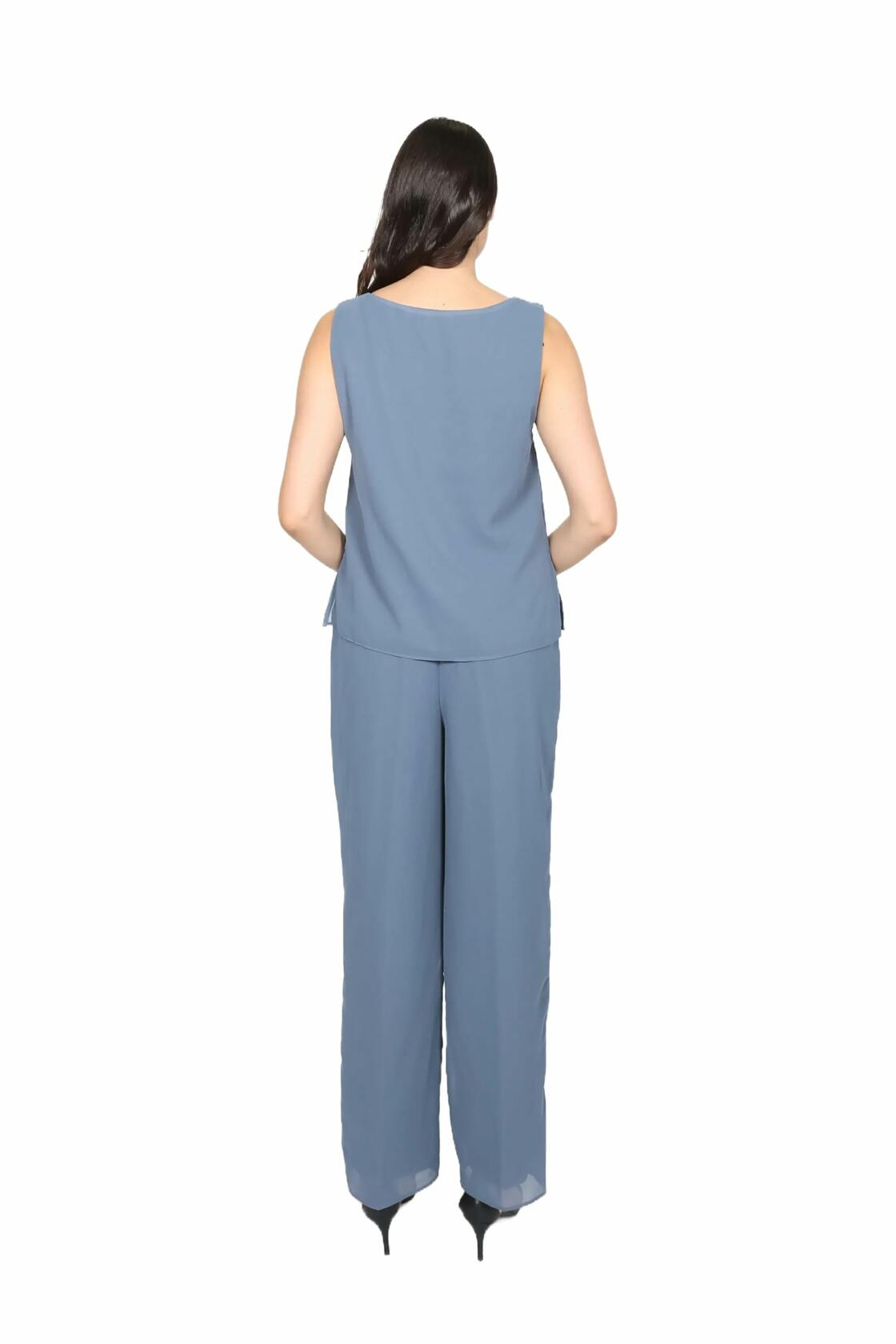 Le Bos Women's Elegant 3-Piece Satin-Trimmed Pant Set, Size 8, Ocean Blue