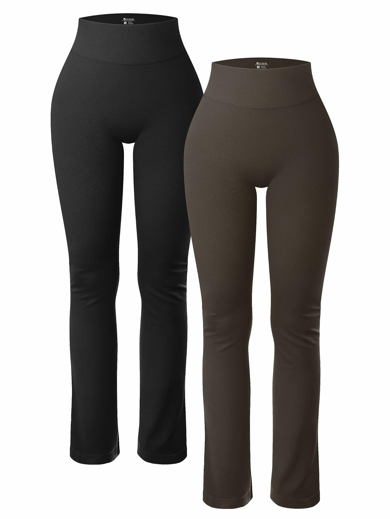 OQQ Women's 2PC Yoga Ribbed Seamless High Waist Pants Small Black Darkbrown