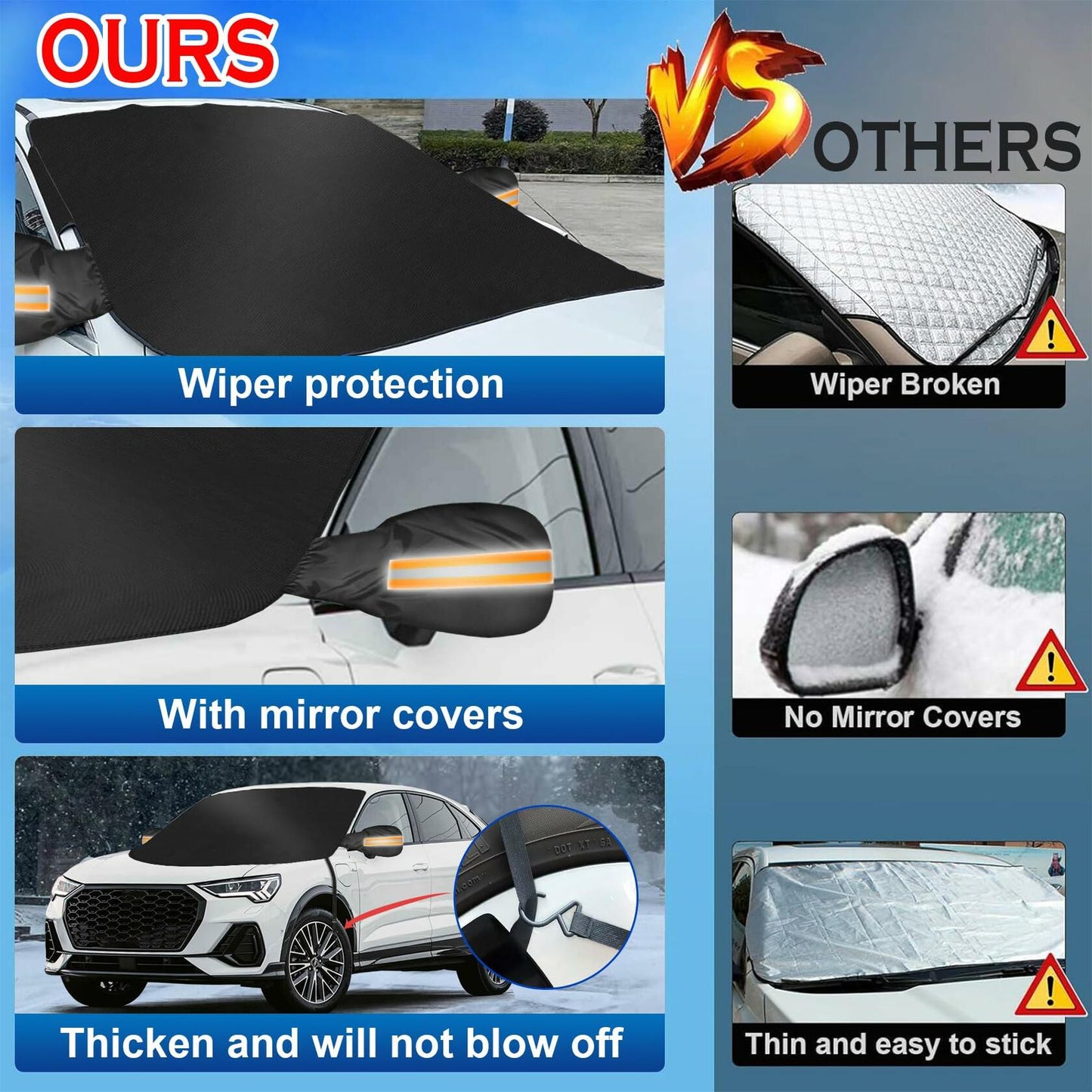 2024 Upgrade Car Windshield Cover 600D Oxford Fabric Heavy Duty Snow Protector
