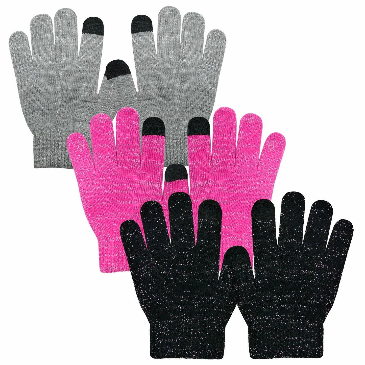 Evridwear Kids Winter Touchscreen Knit Mittens 3 Pairs Size 6-8 Yr