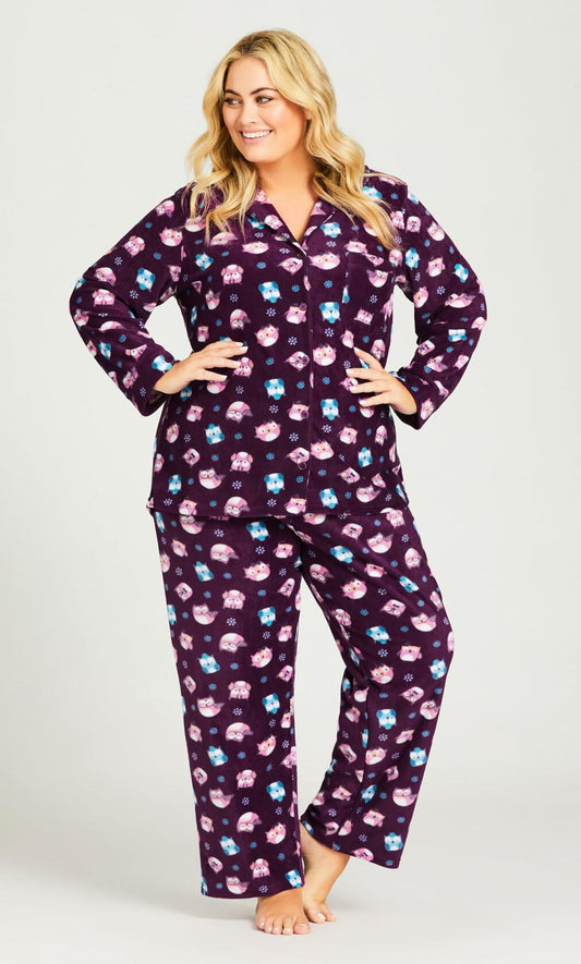 City Chic Women's Plus Size Button Sleep Top Owl Print Size 18-20