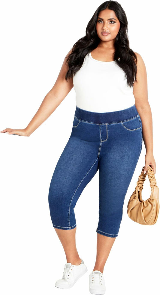 Avenue Women's Plus Size Pull On Cropped Denim Legging Mid Wash