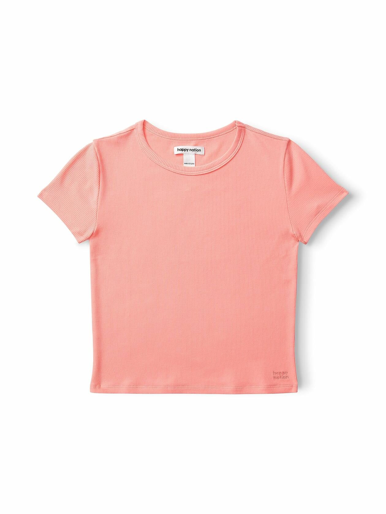 Happy Nation Ribbed Crop T-Shirt Peach Cosmo Large New Stylish Fit