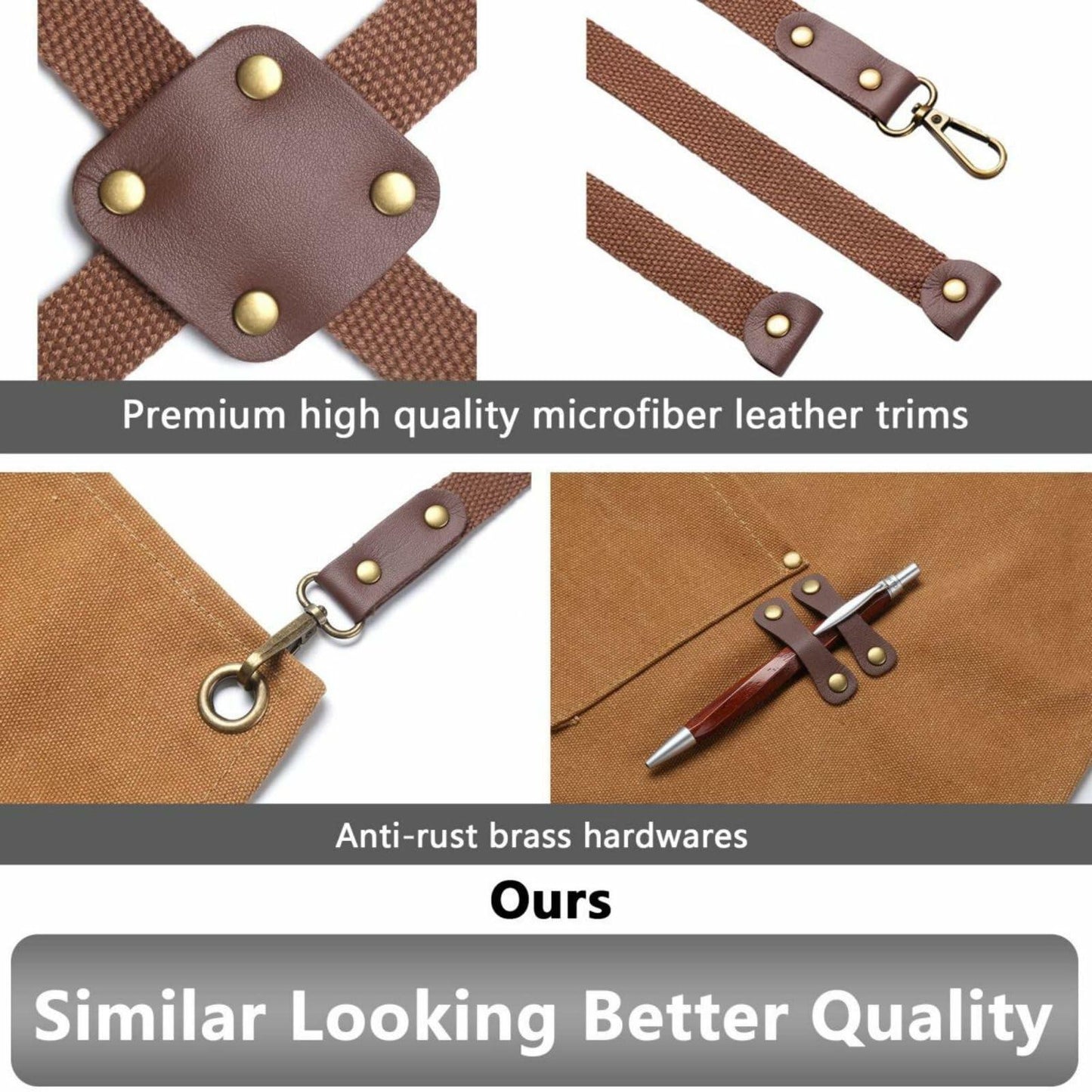CONTAIL Heavy Duty Cotton Canvas Chef Apron Brown Adjustable Cross Back